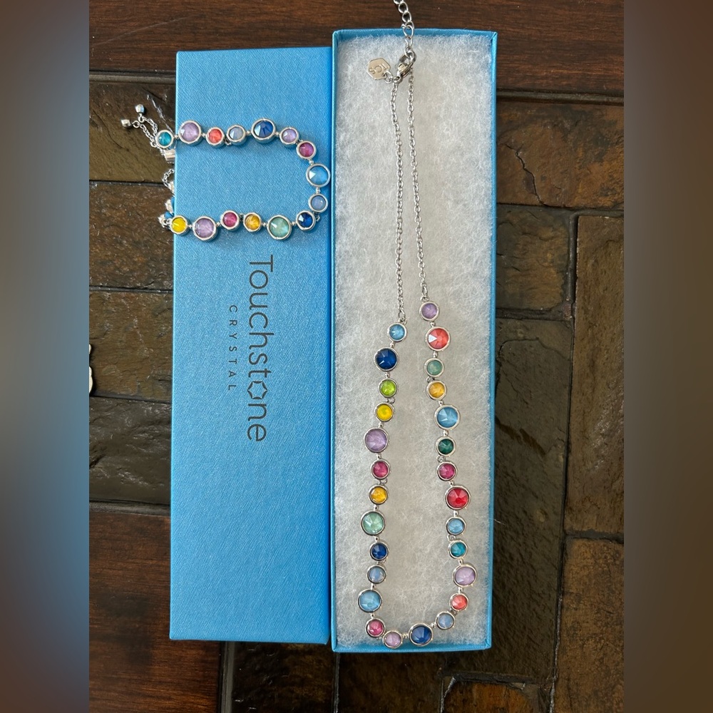 Reduced! Touchstone Swarovski All Around Necklace & Bracelet set with box.